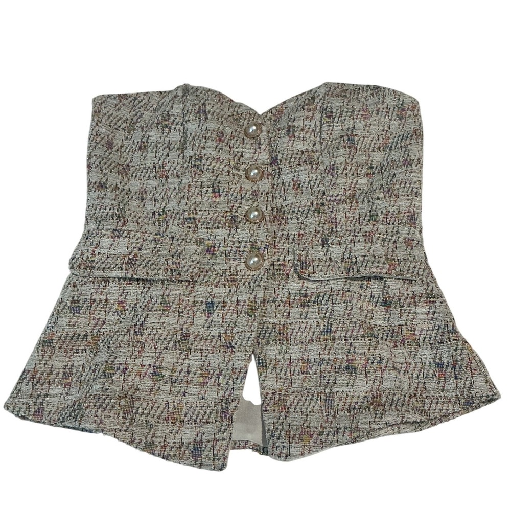 SHEIN‎ Tweed Corset Top Women Size M Multi-Color Excellent Pearl Button Peplum